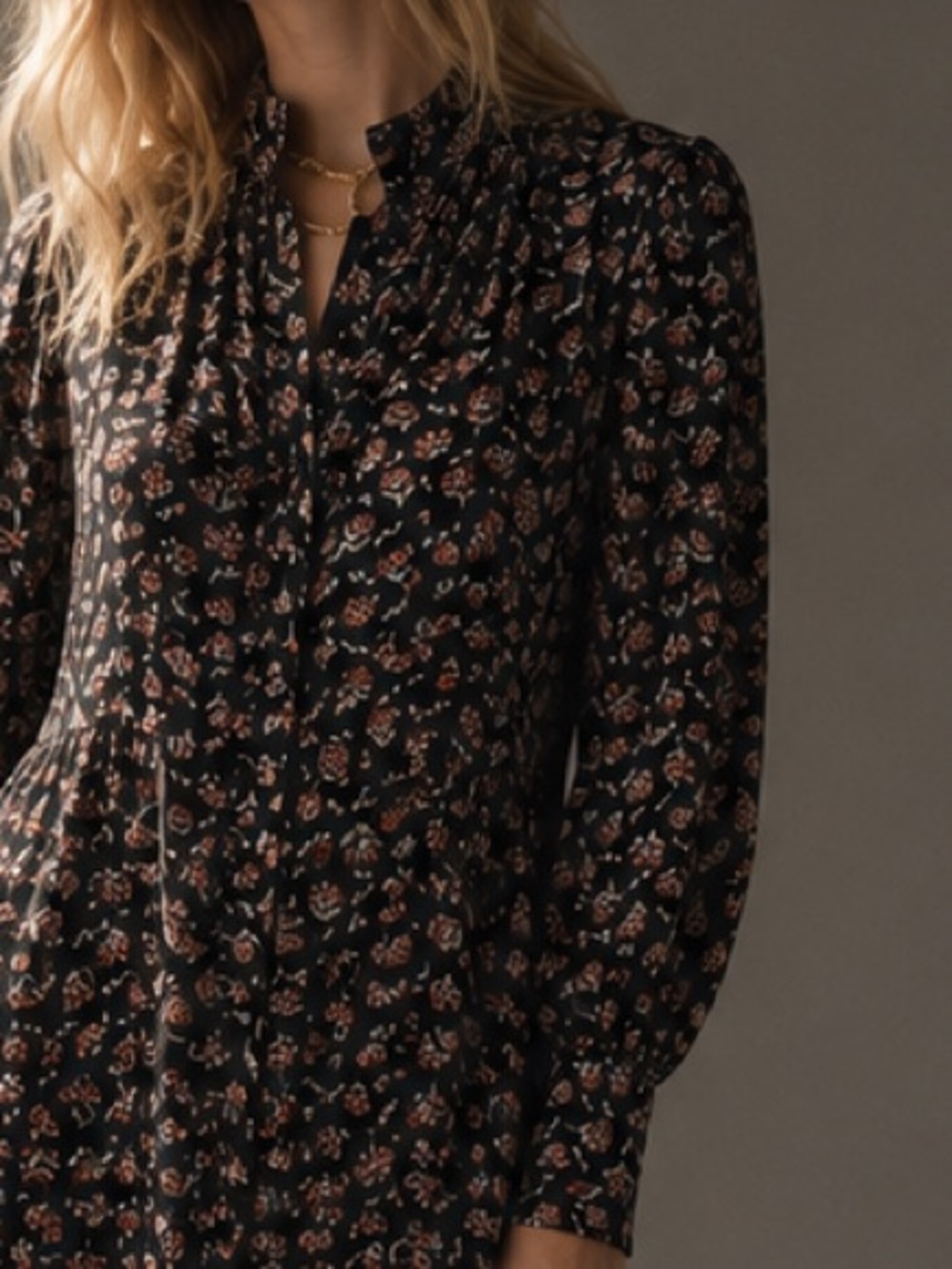 Long Sleeve Floral Maxi Dress - Black/Pink - Picture 2 of 5